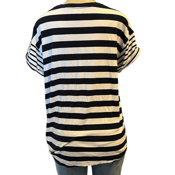 Chaps Side Ties Short Sleeve Black and White Striped Top Size Large​​​​ - Picture 8 of 15